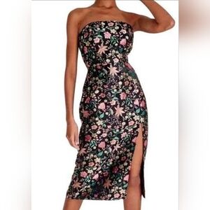 Strapless satin midi dress